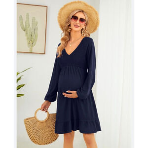 NEW Coolmee Maternity Long Sleeve Navy Dress S